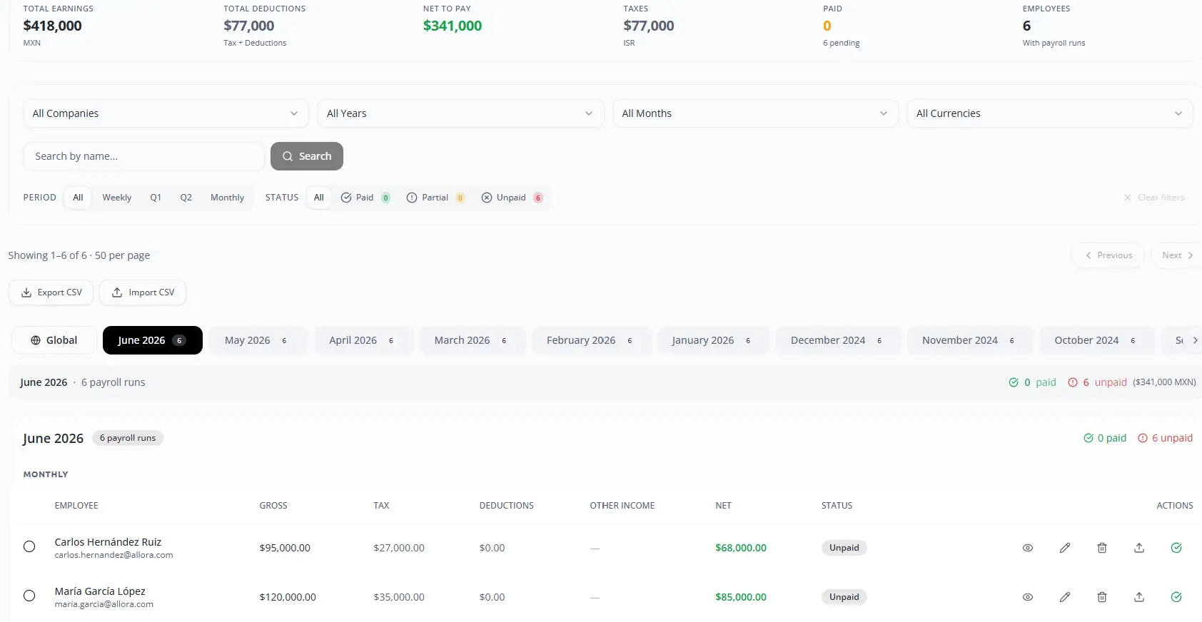 Payroll management in AlloraHR